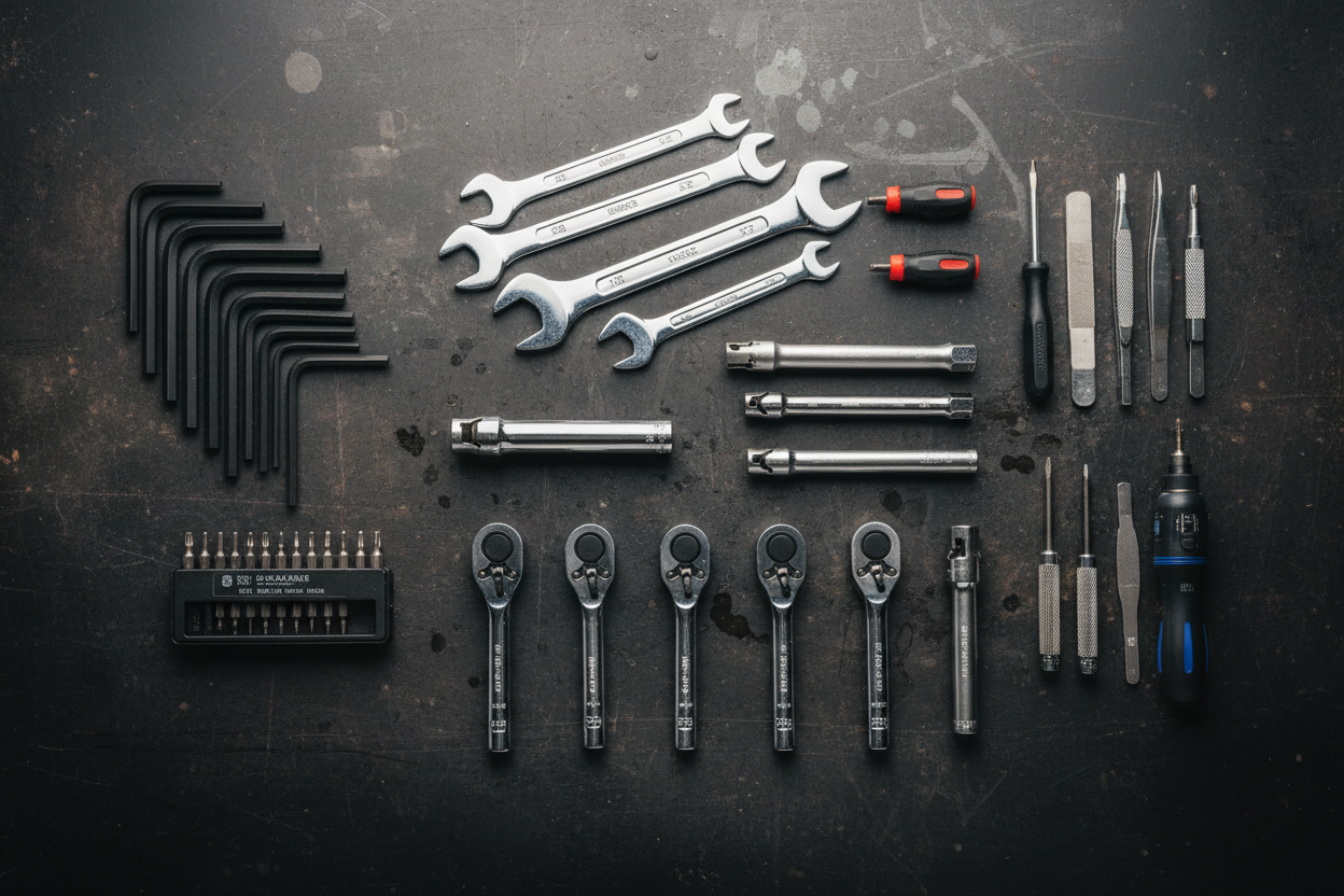 Flat lay mechanic tools