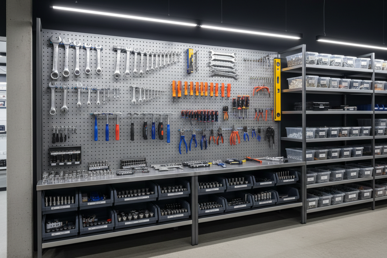 Organized hand tools shelf